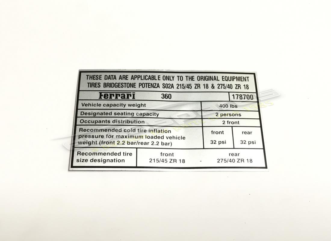 new ferrari bridgestone tyre pressur.pla. part number 178700 (1)