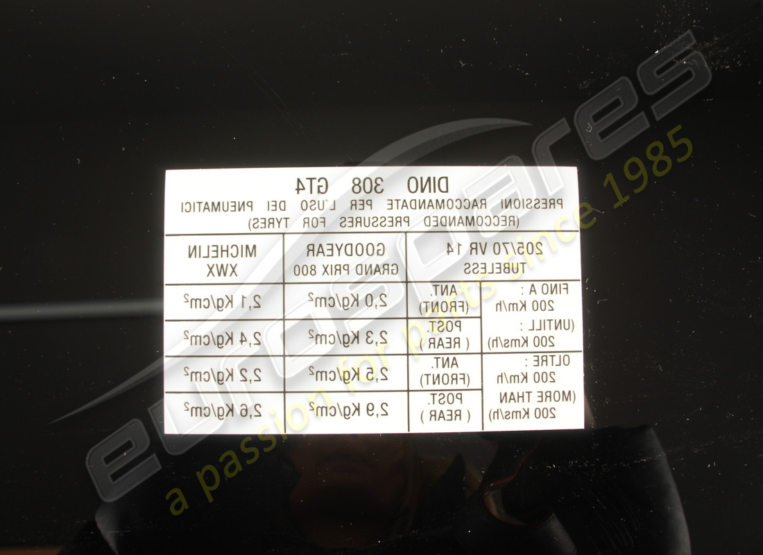 new ferrari 308 gt4 tyre pressure sticker. part number fst016 (1)