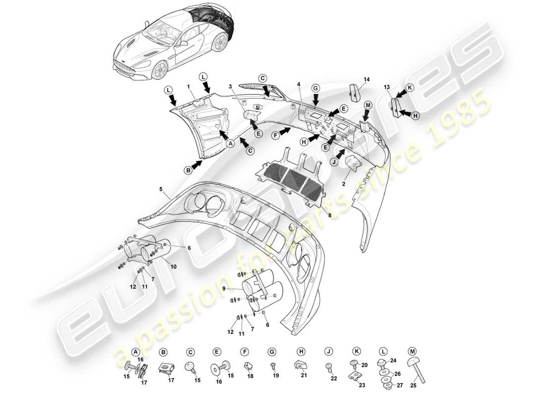 aston martin vanquish (2013) rear bumper, s part diagram