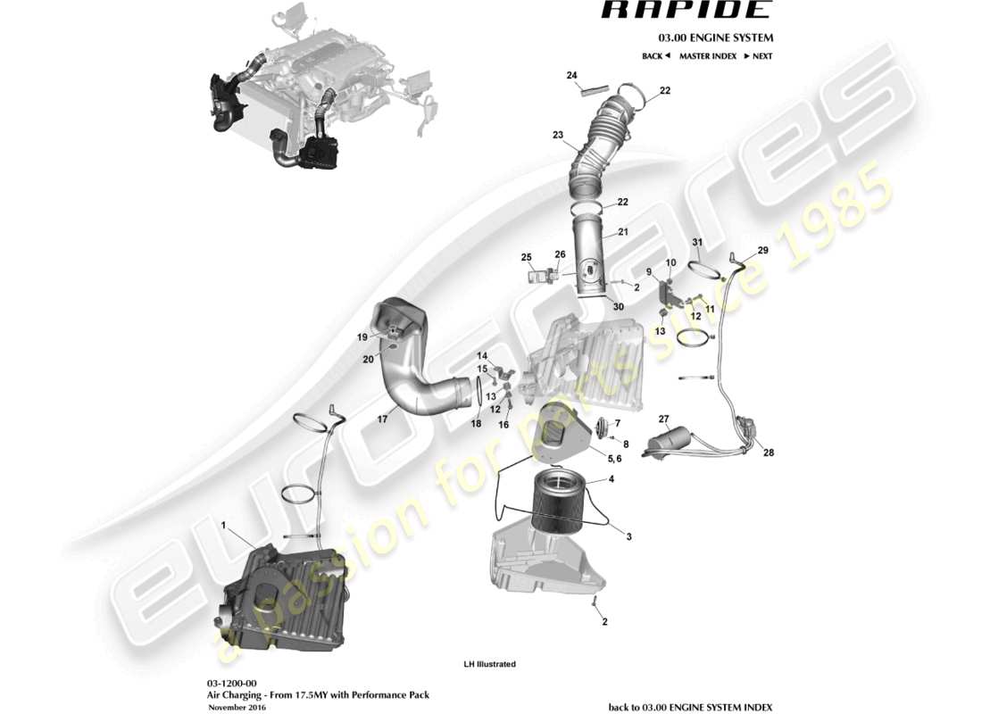 aston martin rapide (2010) air charging, performance pack part diagram