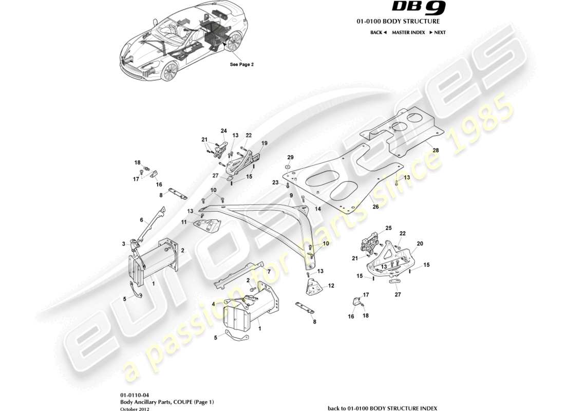 aston martin db9 (2015) anciliary parts, coupe, page 1 part diagram