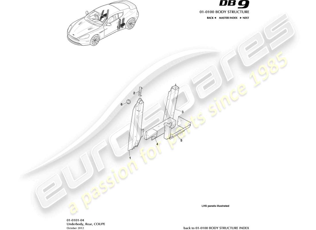 aston martin db9 (2015) underbody, rear, coupe part diagram