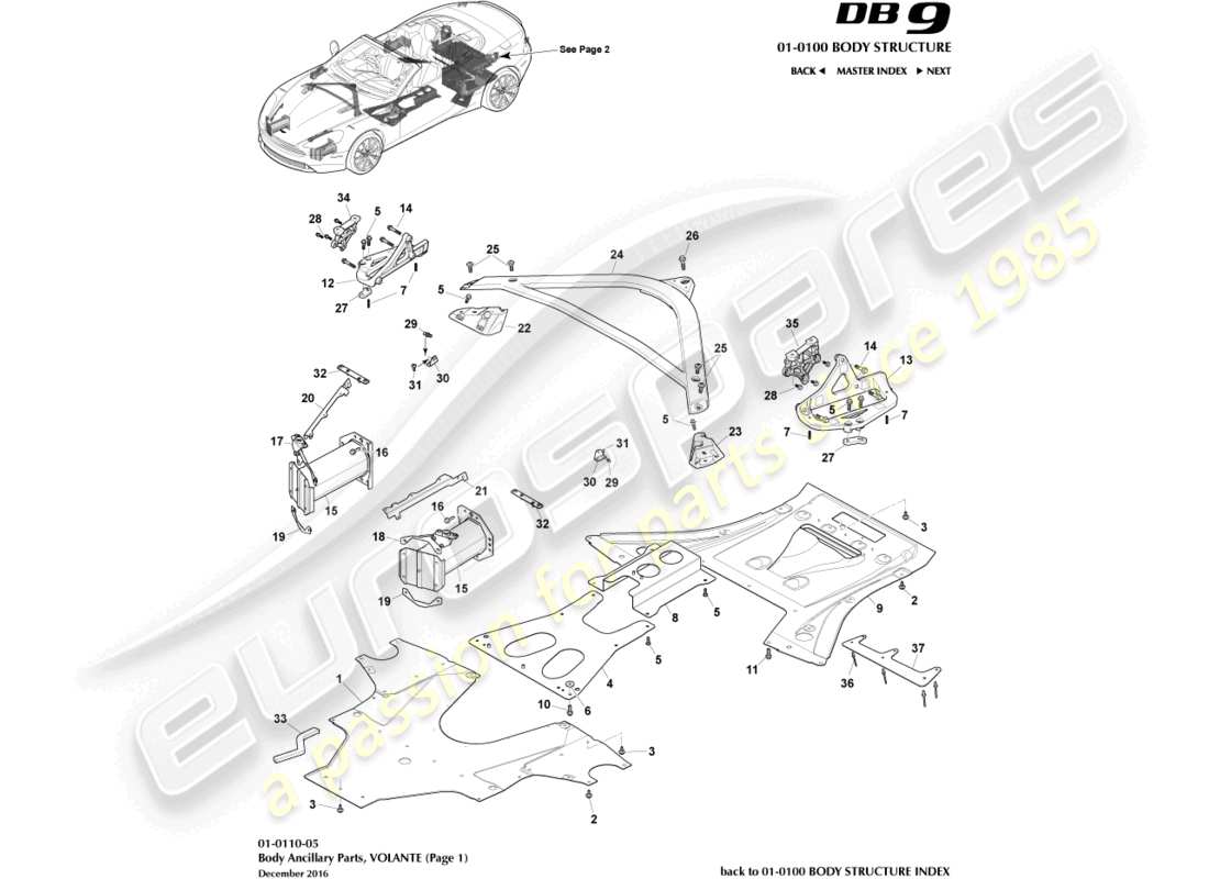 aston martin db9 (2015) anciliary parts, volante, page 1 part diagram