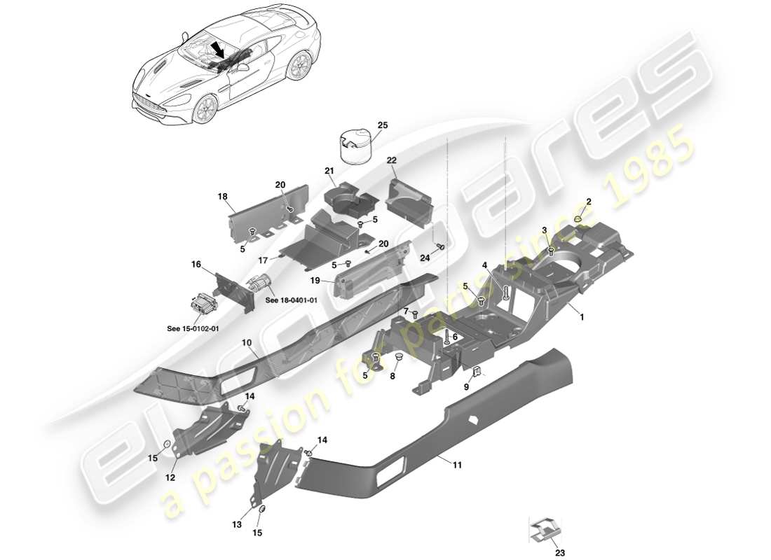 aston martin vanquish (2013) centre console armrest, page 2 part diagram