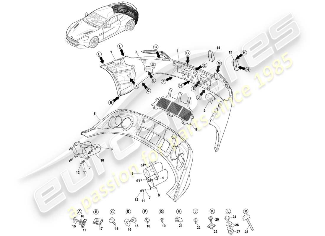 aston martin vanquish (2014) rear bumper, s part diagram