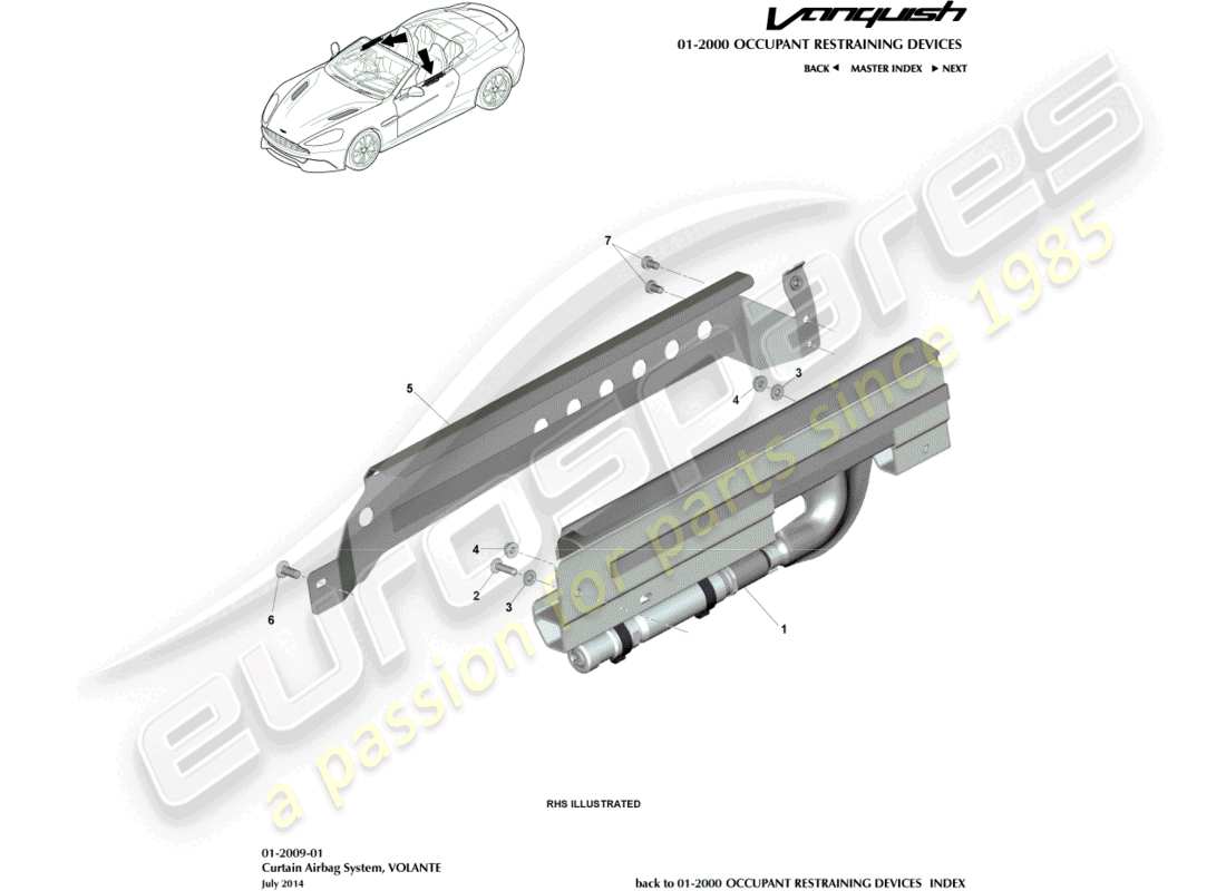 aston martin vanquish (2016) curtain airbag, volante part diagram