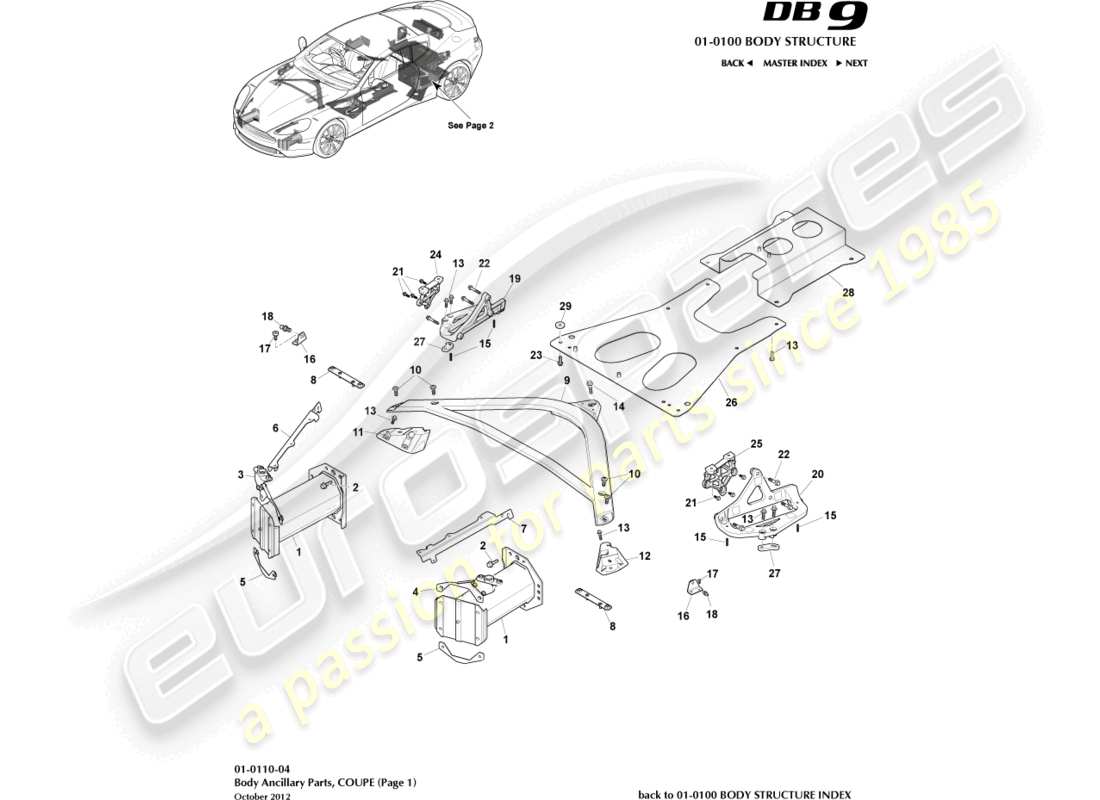 aston martin db9 (2013) anciliary parts, coupe, page 1 parts diagram