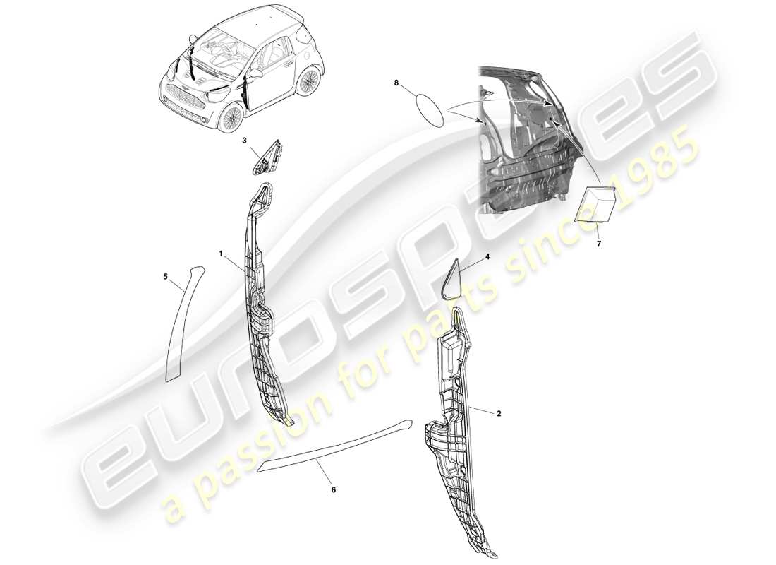 aston martin cygnet (2012) lower exterior finishers part diagram