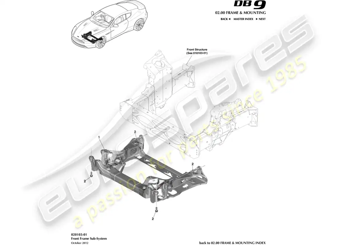 aston martin db9 (2013) front subframe parts diagram