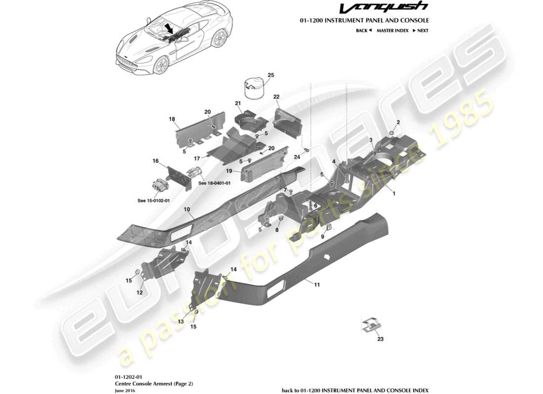 aston martin vanquish (2015) centre console armrest, page 2 part diagram