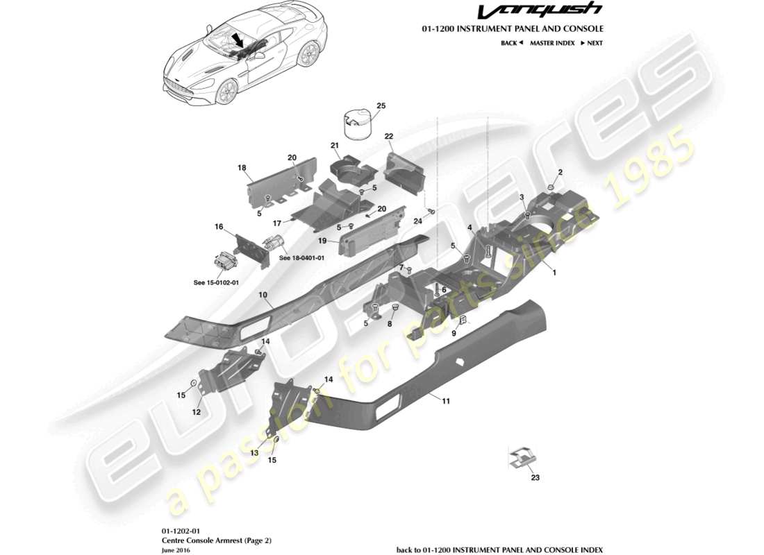 aston martin vanquish (2016) centre console armrest, page 2 part diagram