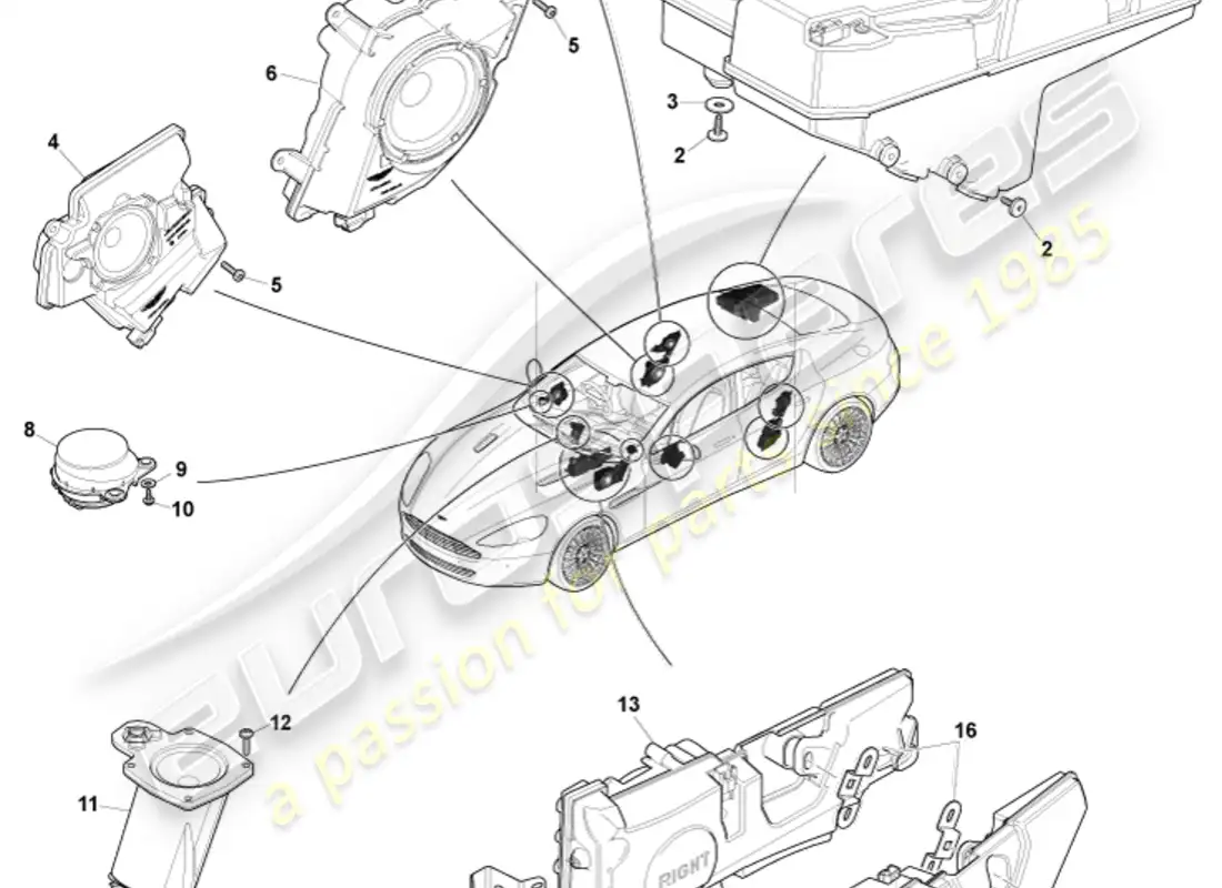 aston martin rapide (2017) speakers, b&o parts diagram