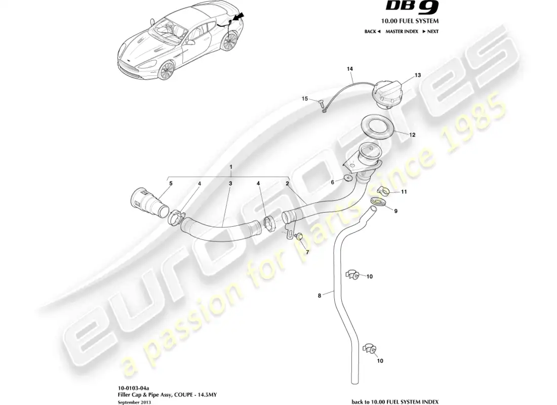 aston martin db9 (2016) fuel filler assembly, coupe 14.5my parts diagram