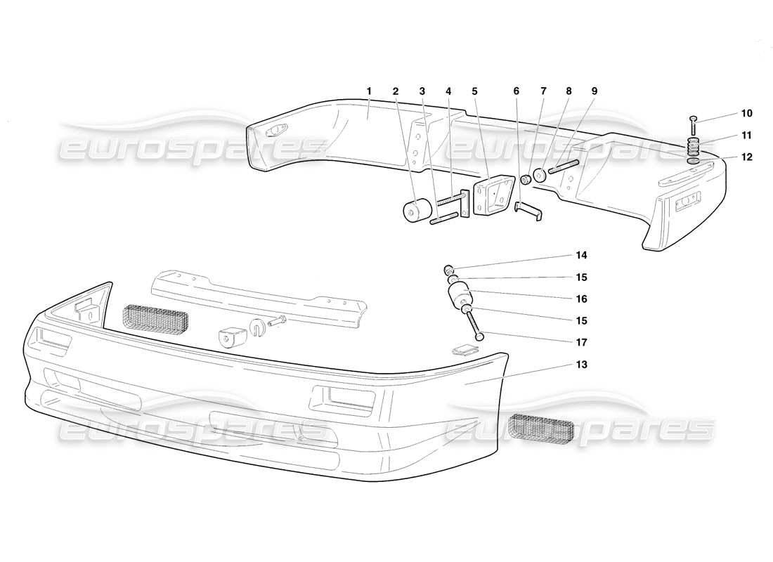 lamborghini diablo sv (1998) bumpers (valid for usa and canada - november 1998) parts diagram