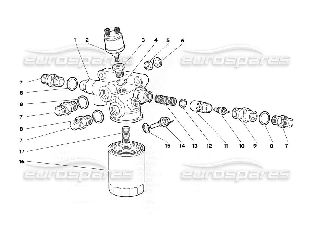 lamborghini diablo sv (1999) engine oil filter and thermostat (valid for usa and canada - july 1999) parts diagram