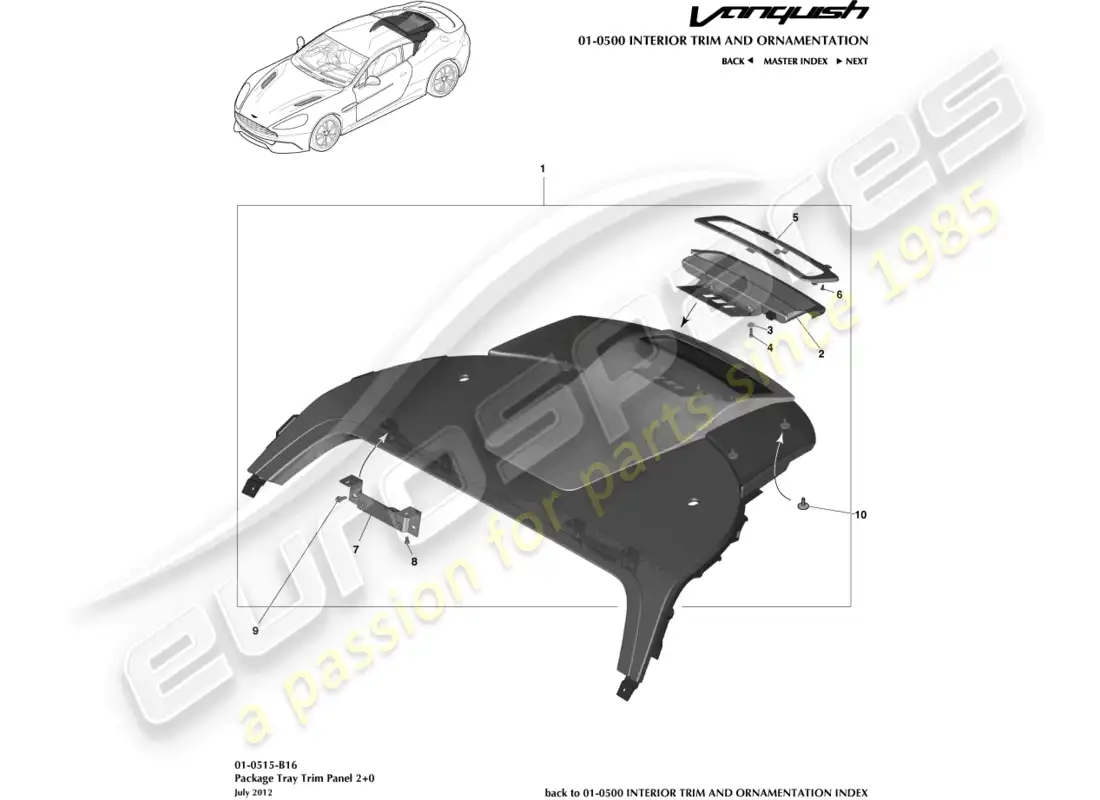 aston martin vanquish (2018) parcel shelf trim panel, 2+0 coupe parts diagram