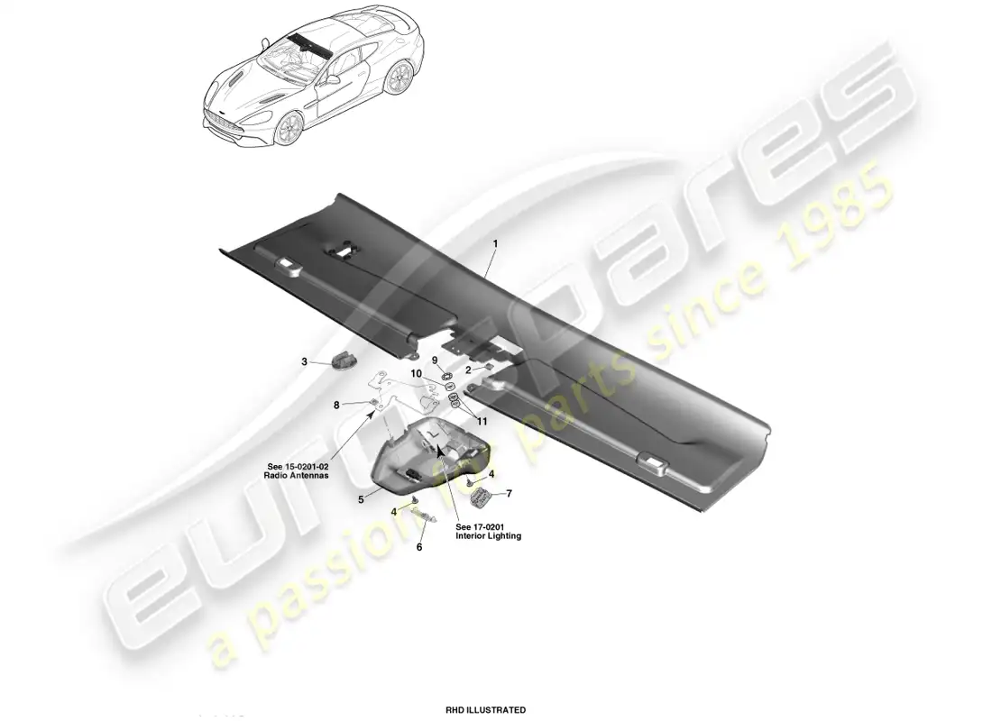 aston martin vanquish (2014) front header trim, coupe 14.5my parts diagram