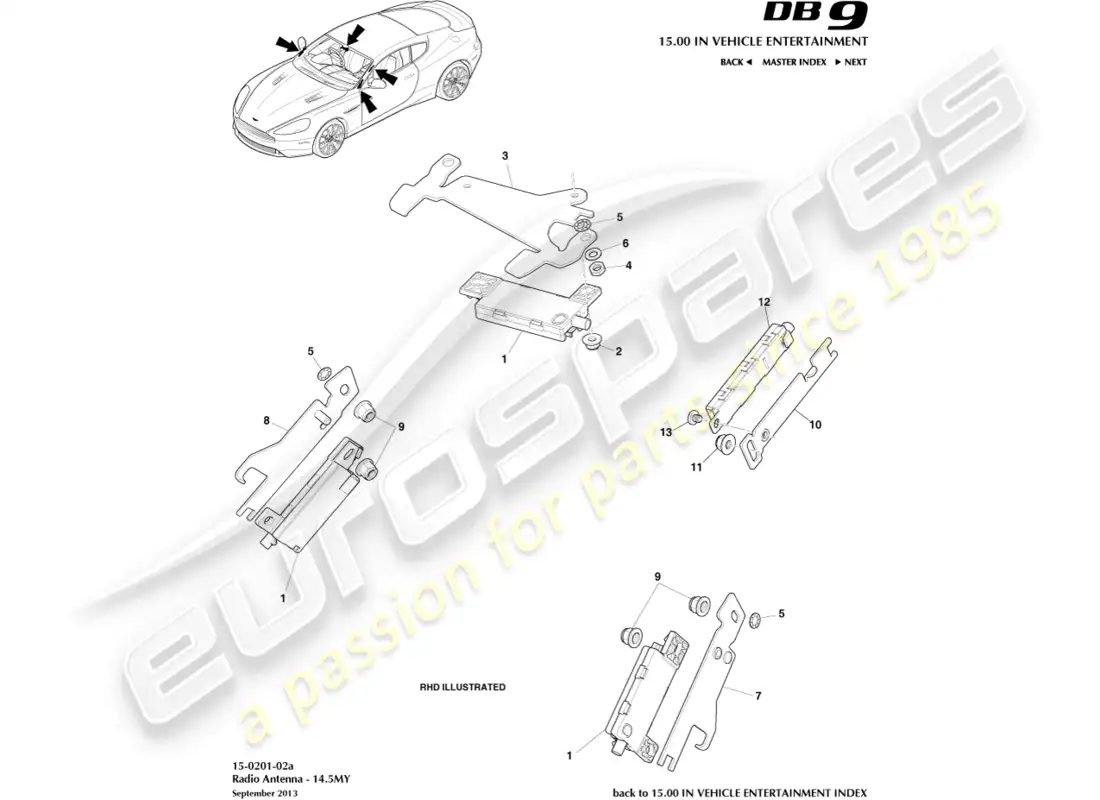 aston martin db9 (2016) radio antenna, 14.5my parts diagram