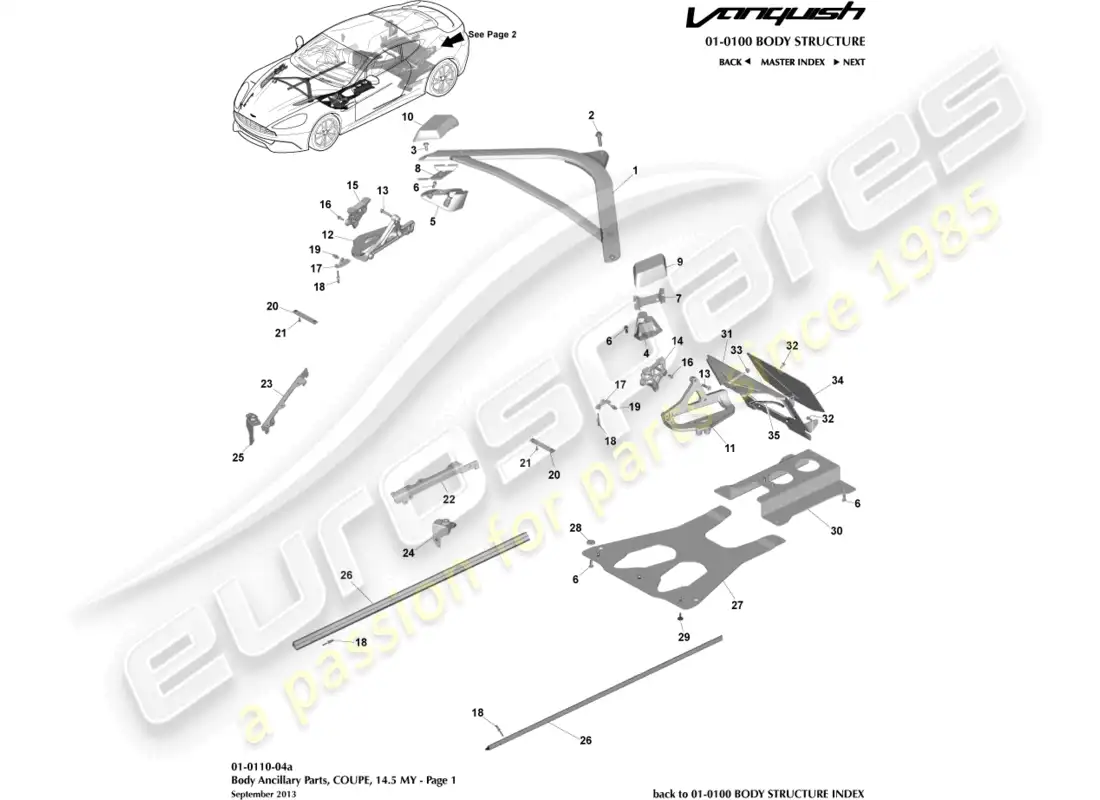 aston martin vanquish (2017) ancillary parts, coupe 14.5my, page 1 parts diagram
