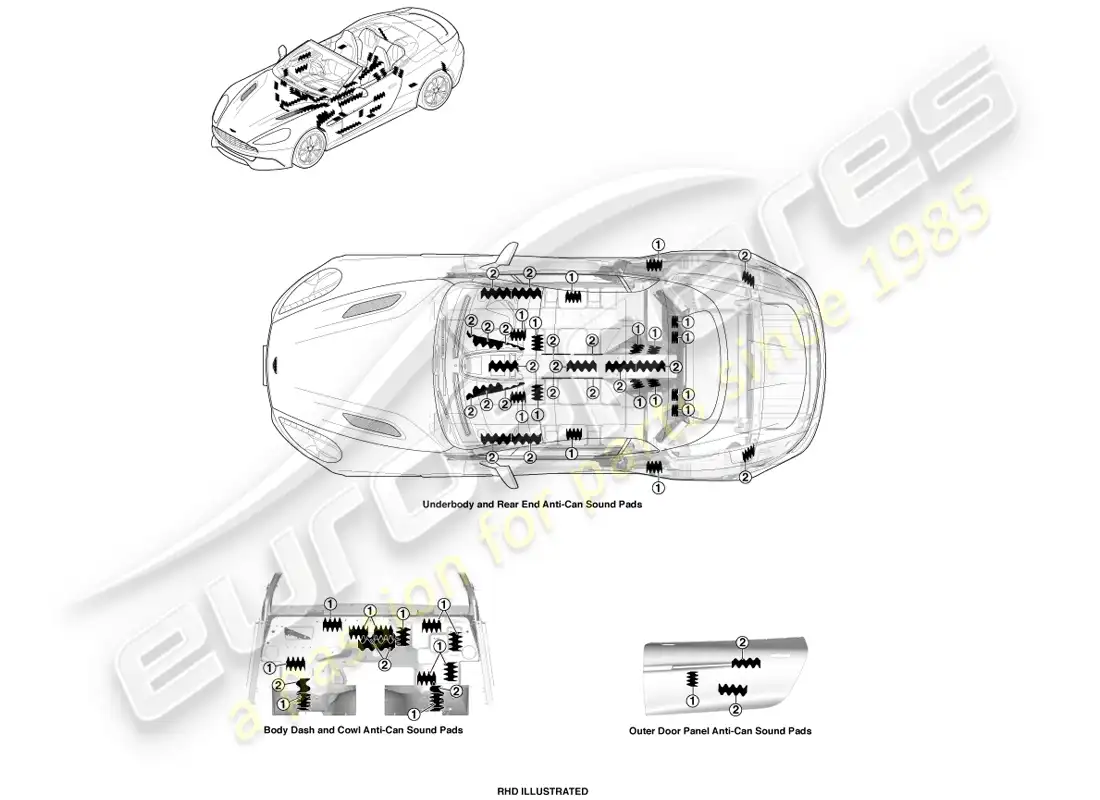 aston martin vanquish (2013) anti-can pads, volante parts diagram