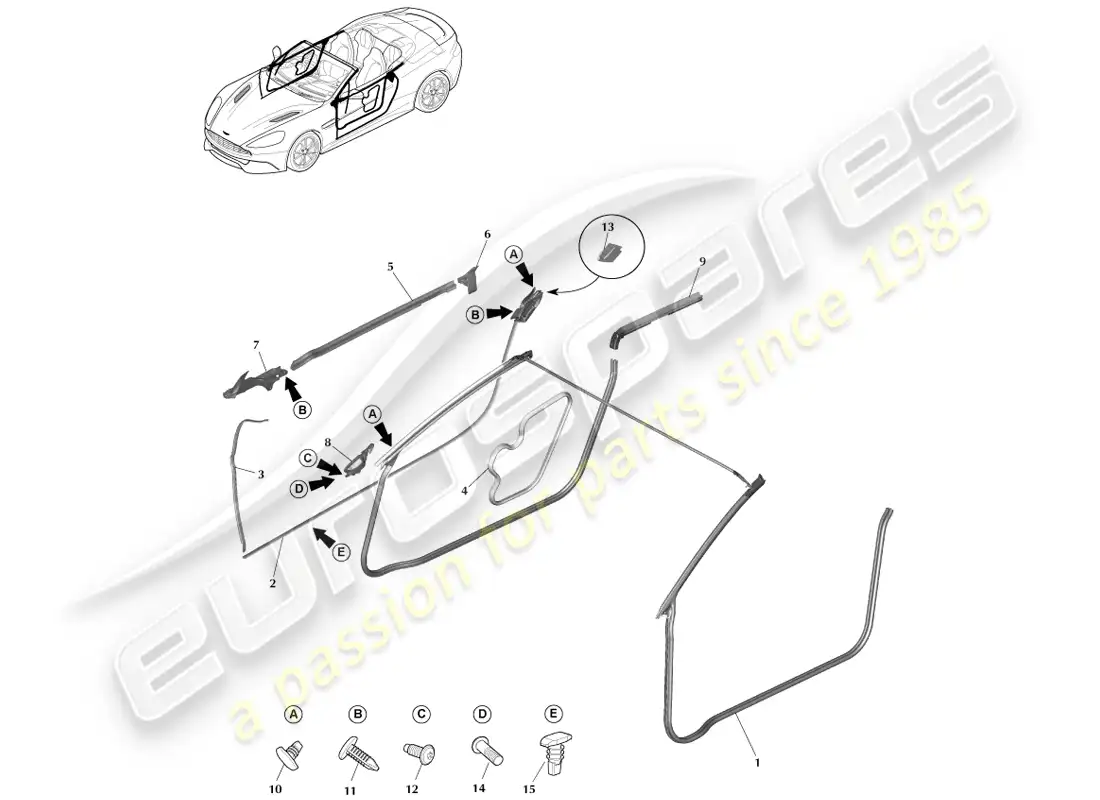 aston martin vanquish (2014) door weatherstrips, volante parts diagram