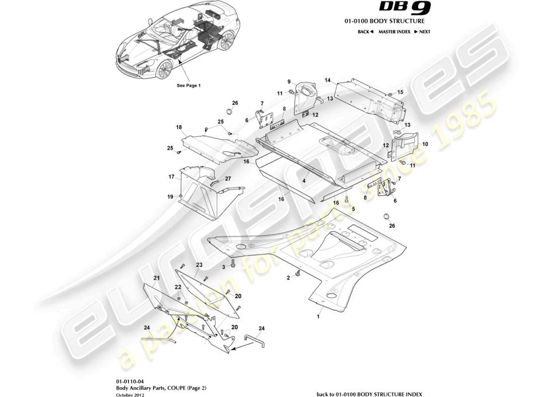 aston martin db9 (2013) anciliary parts, coupe, page 2 parts diagram