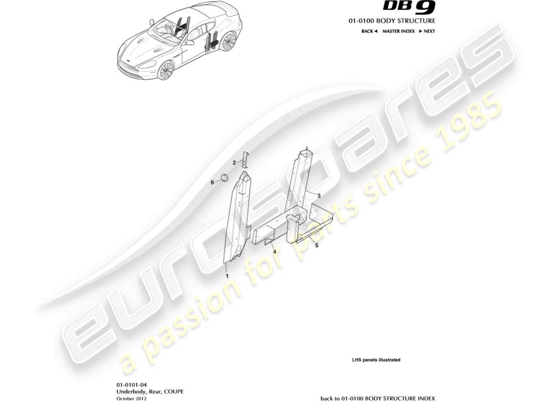 aston martin db9 (2014) underbody, rear, coupe parts diagram