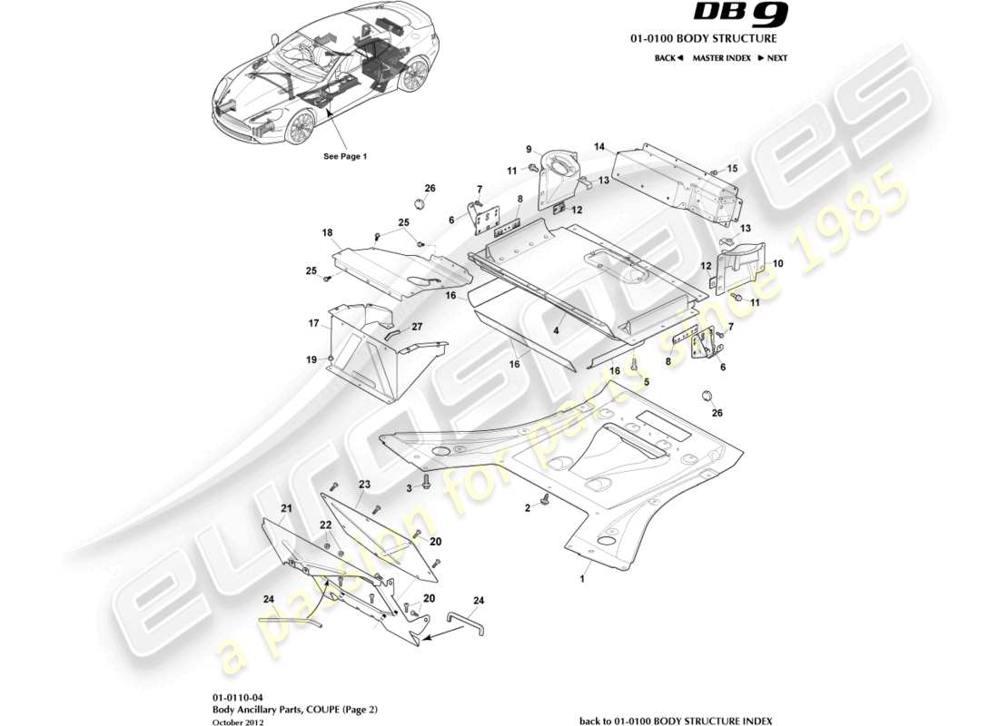 aston martin db9 (2015) anciliary parts, coupe, page 2 part diagram