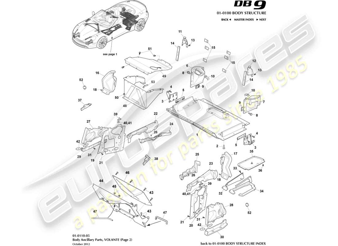 aston martin db9 (2013) anciliary parts, volante, page 2 parts diagram