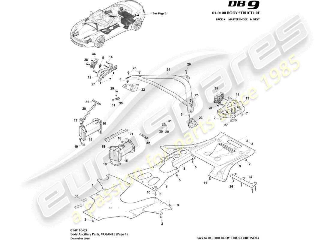 aston martin db9 (2014) anciliary parts, volante, page 1 parts diagram