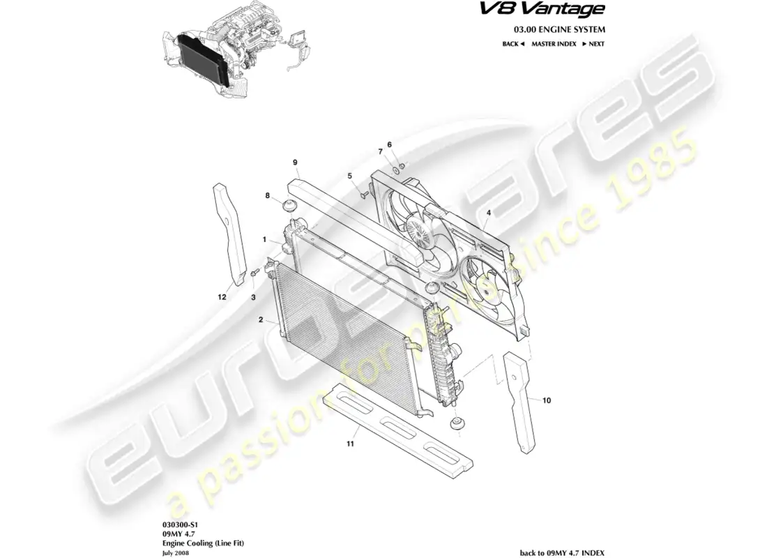 aston martin v8 vantage (2015) engine cooling (line fit) part diagram