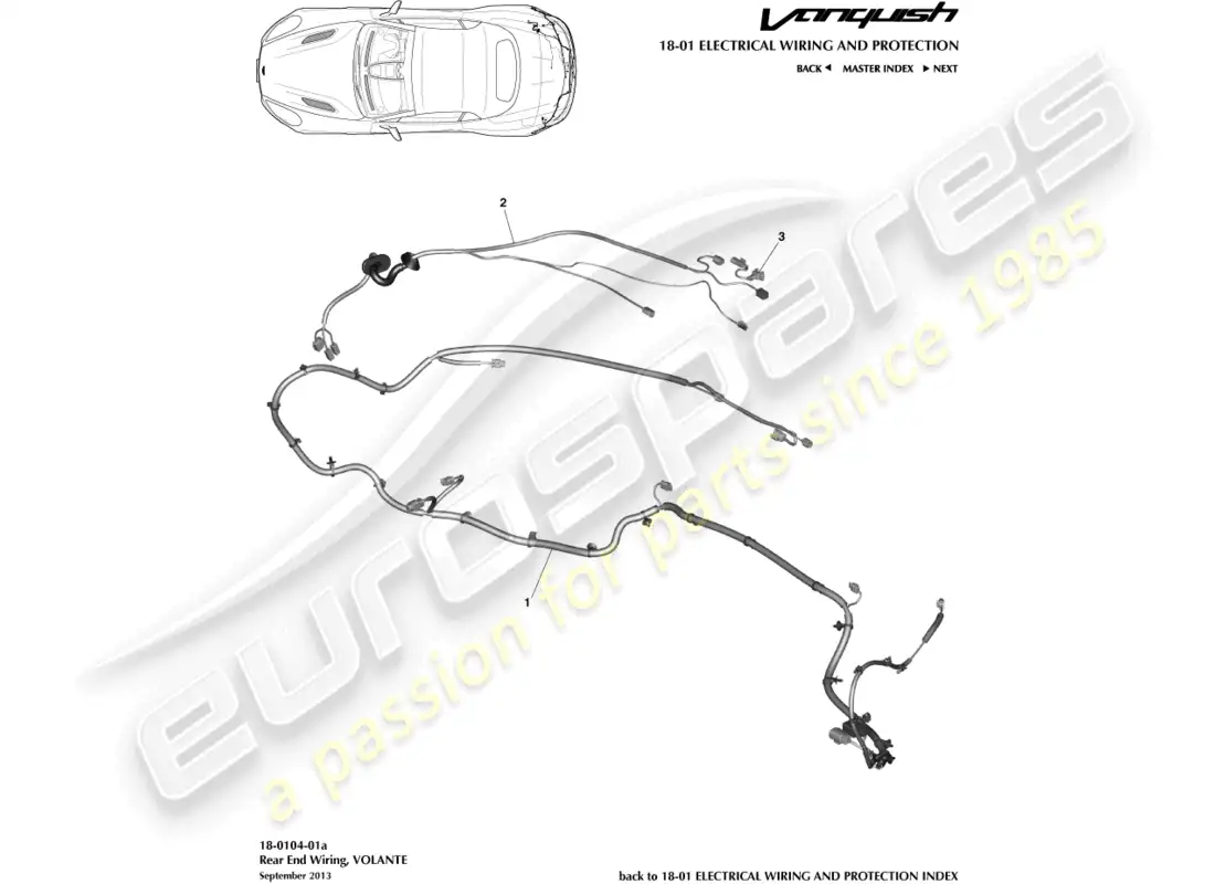 aston martin vanquish (2017) rear end harness, volante parts diagram