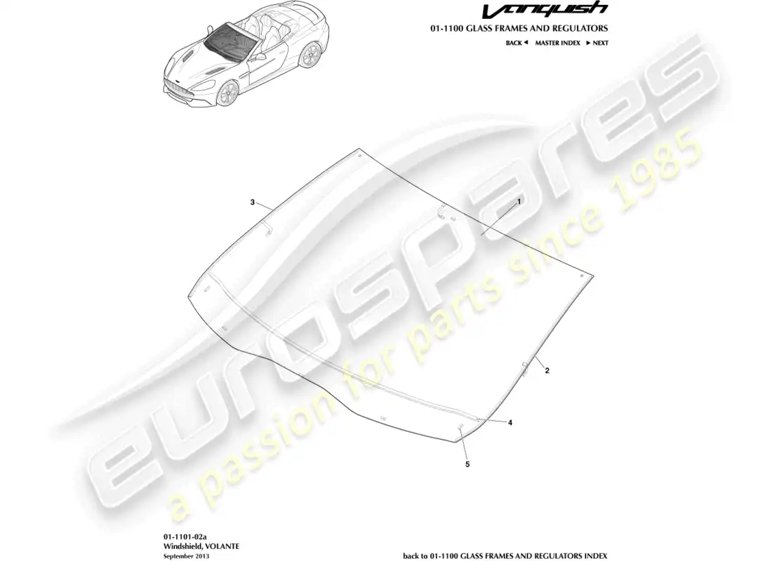 aston martin vanquish (2015) windshield, volante parts diagram