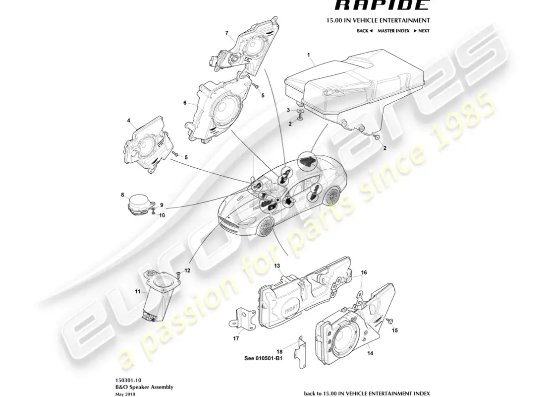aston martin rapide (2013) speakers, b&o parts diagram