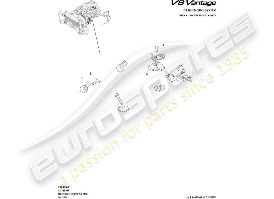 aston martin v8 vantage (2015) electronic engine control part diagram