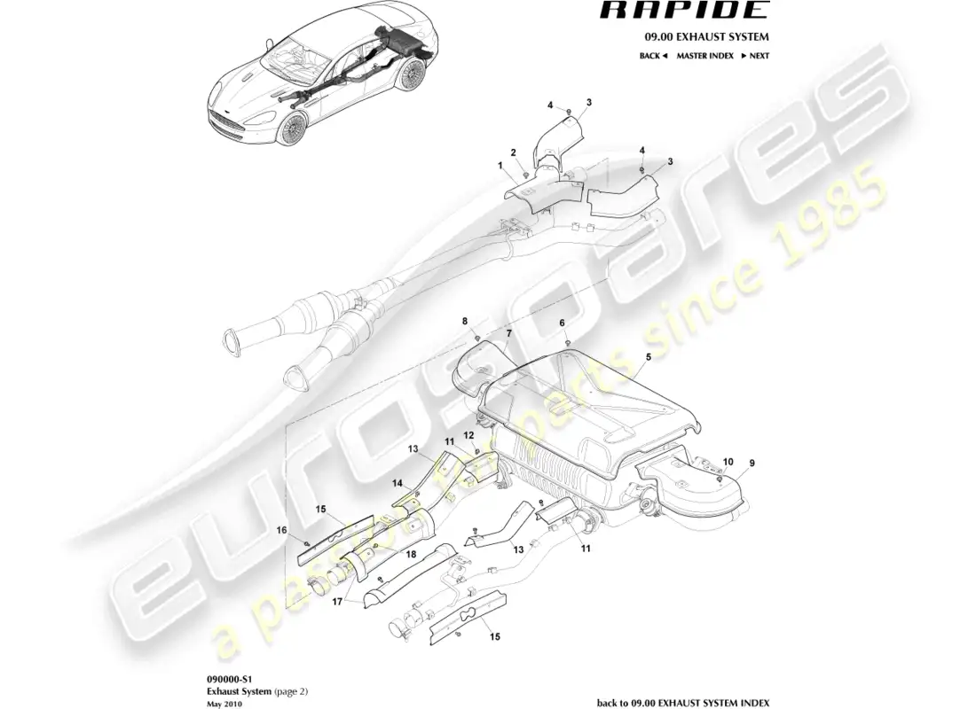 aston martin rapide (2016) heat shields, front parts diagram