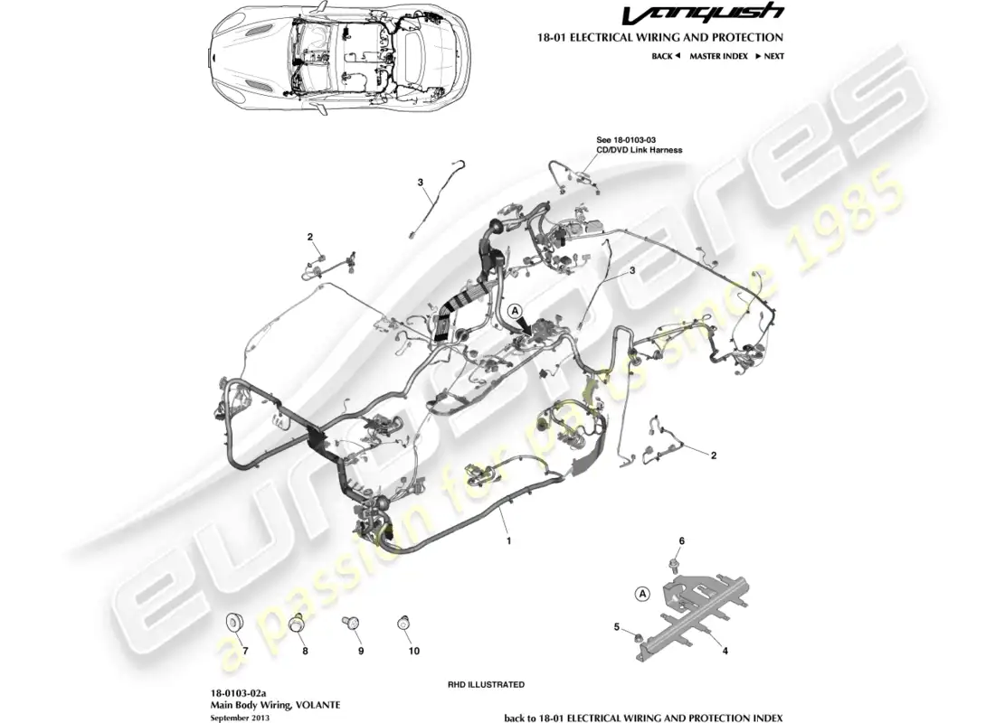 aston martin vanquish (2017) body harness, volante parts diagram