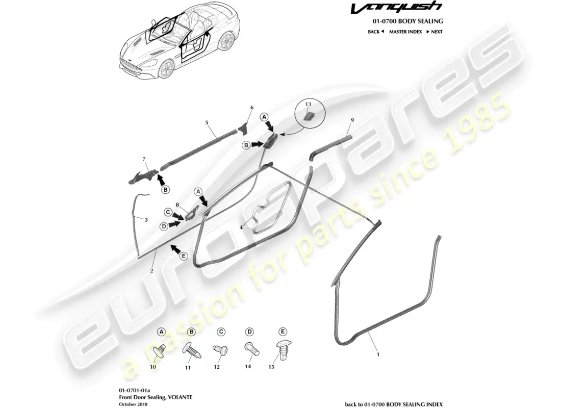 aston martin vanquish (2016) door weatherstrips, volante parts diagram