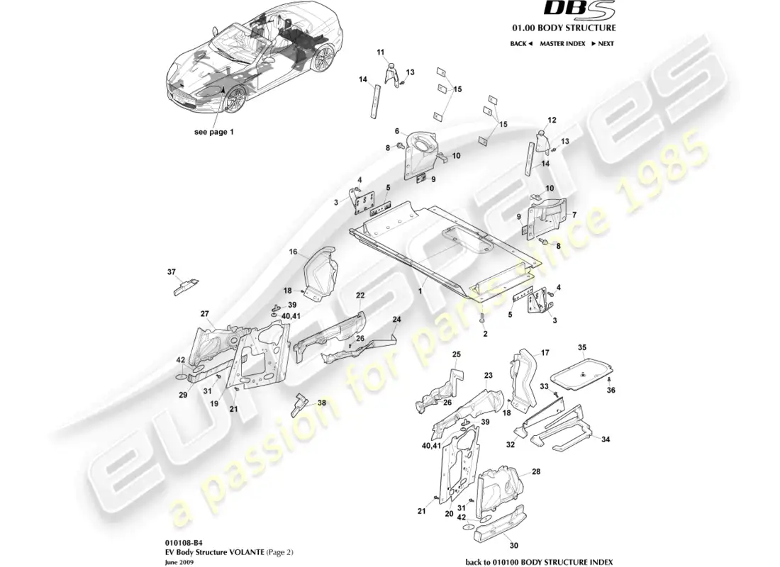 aston martin dbs (2009) ev structure, volante, page 2 parts diagram