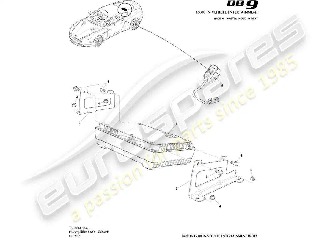 aston martin db9 (2013) p3 amplifiers, b&o. 16my, coupe parts diagram