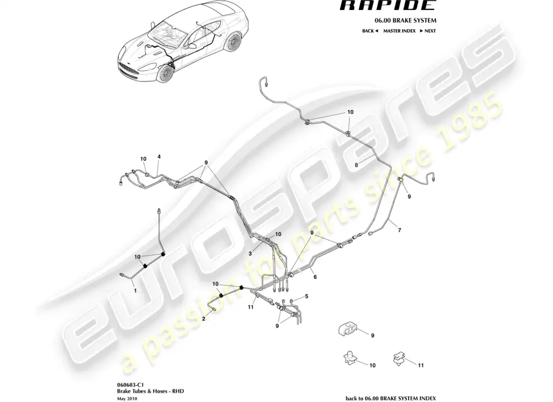 aston martin rapide (2011) brake lines & hoses, rhd parts diagram