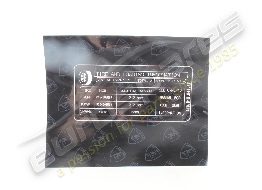 NEW LAMBORGHINI PNEUMATICO TARGH PNEUM. PART NUMBER 4T0010546AF (1) new lamborghini pneumatico targh pneum. part number 4t0010546af (1)