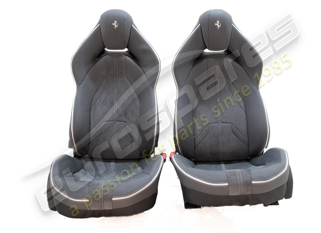damaged eurospares full electric std style seats with alcantara centre & leather bolsters, horse stitched on headrest, part number eap1563082