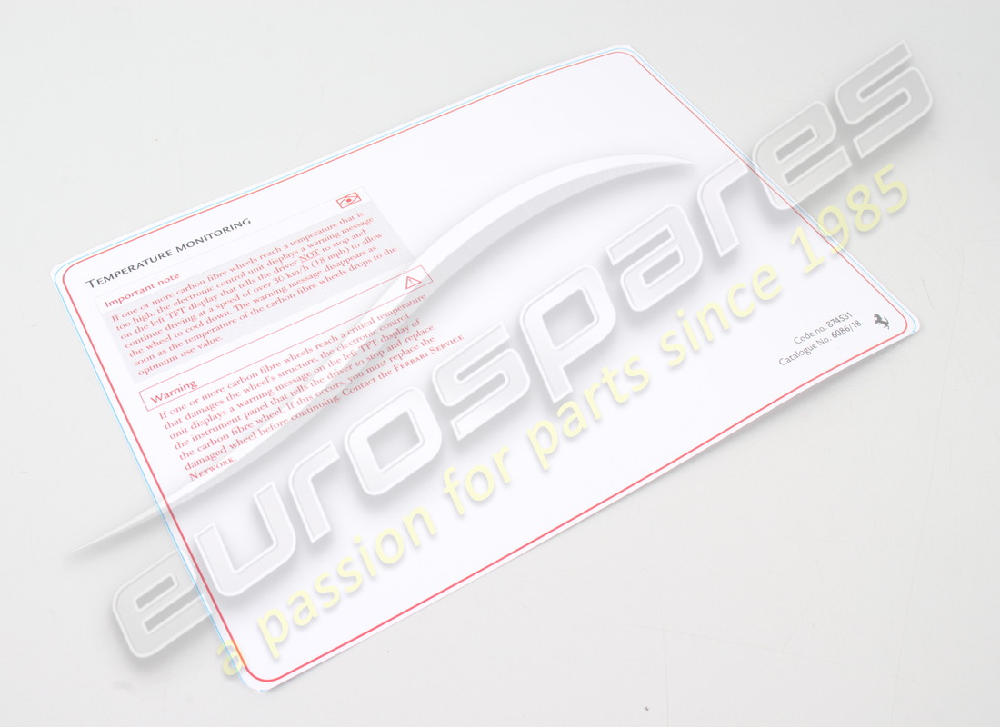 new ferrari carbon fibre wheel info card. part number 874531 (2)