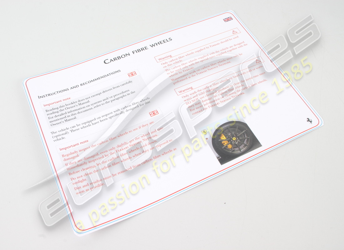 new ferrari carbon fibre wheel info card. part number 874531 (1)