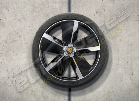 new porsche 21 inch exclusive design summer wheel and tyre set - painted in black (high-gloss) part number 9j1073660r