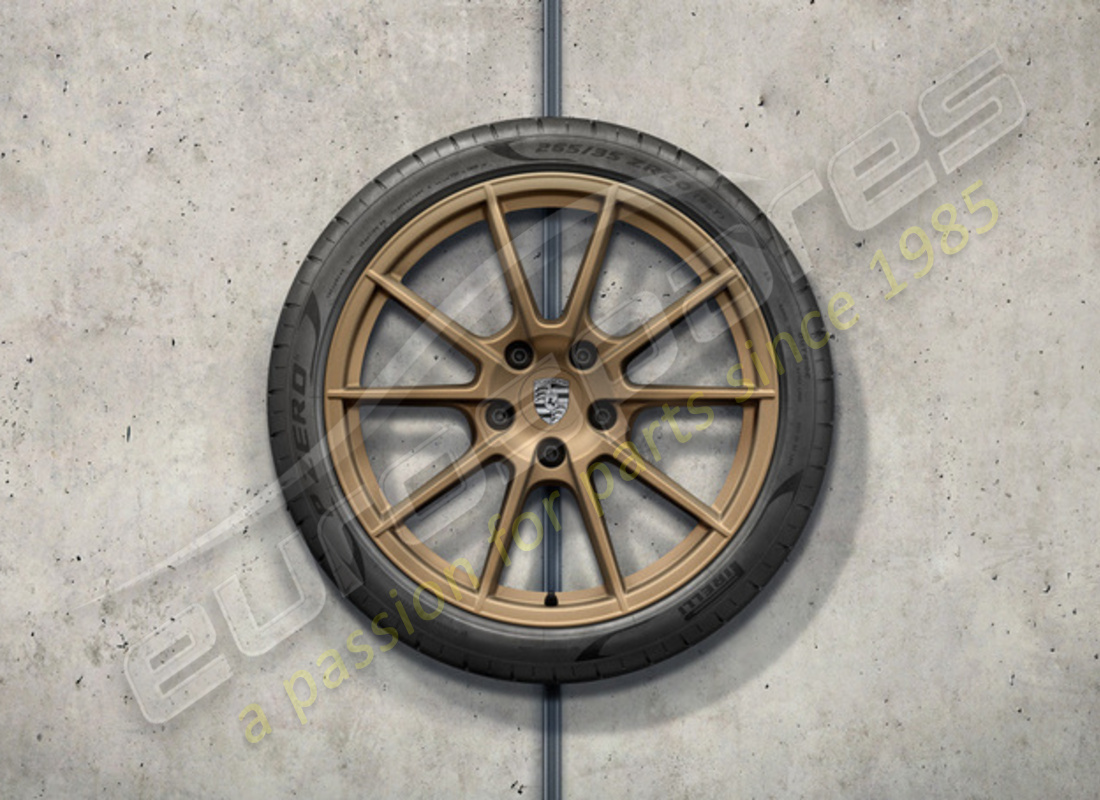 new porsche 20-inch 718 sport summer wheel and tyre set, painted in aurum (satin-gloss) - 10-spoke design. part number 98204460216 (1)