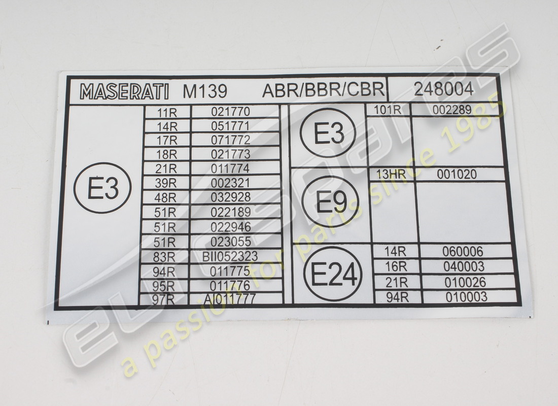 new maserati ece regulations plate. part number 248004 (1)