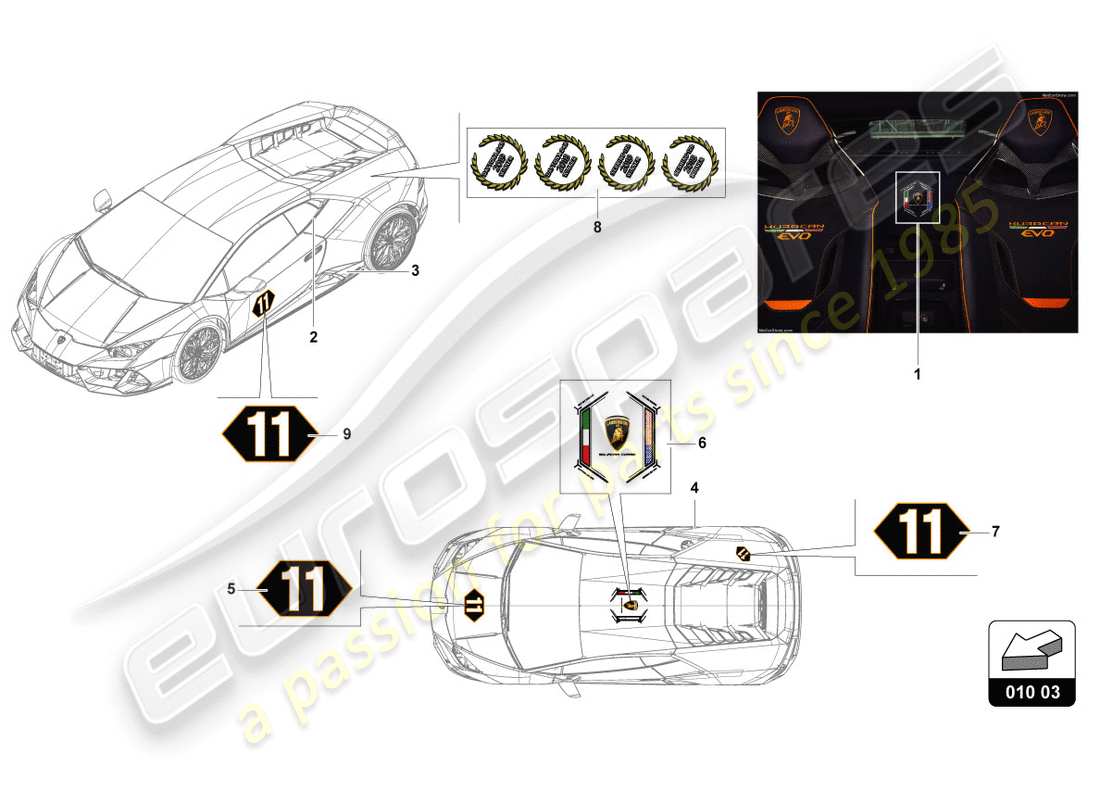 lamborghini 2020 (evo coupe) decorative adhesive strips part diagram
